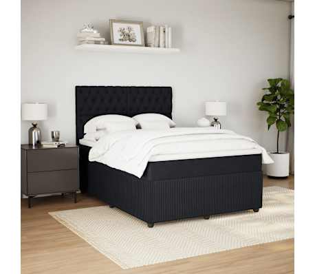 vidaXL Box Spring Bed with Mattress Black Queen Velvet