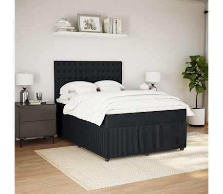 vidaXL Box Spring Bed with Mattress Black Queen Velvet