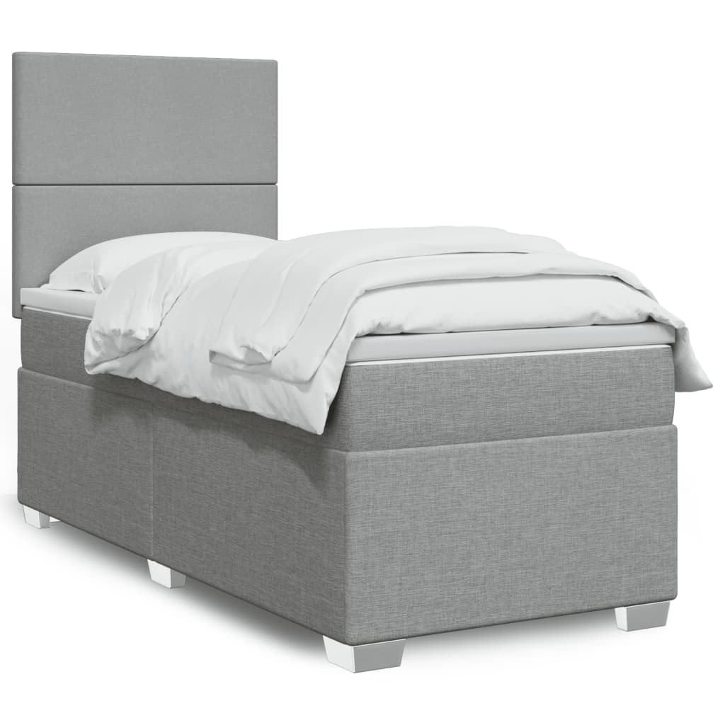 vidaXL Boxspringbett mit Matratze Hellgrau 90x190 cm Stoff