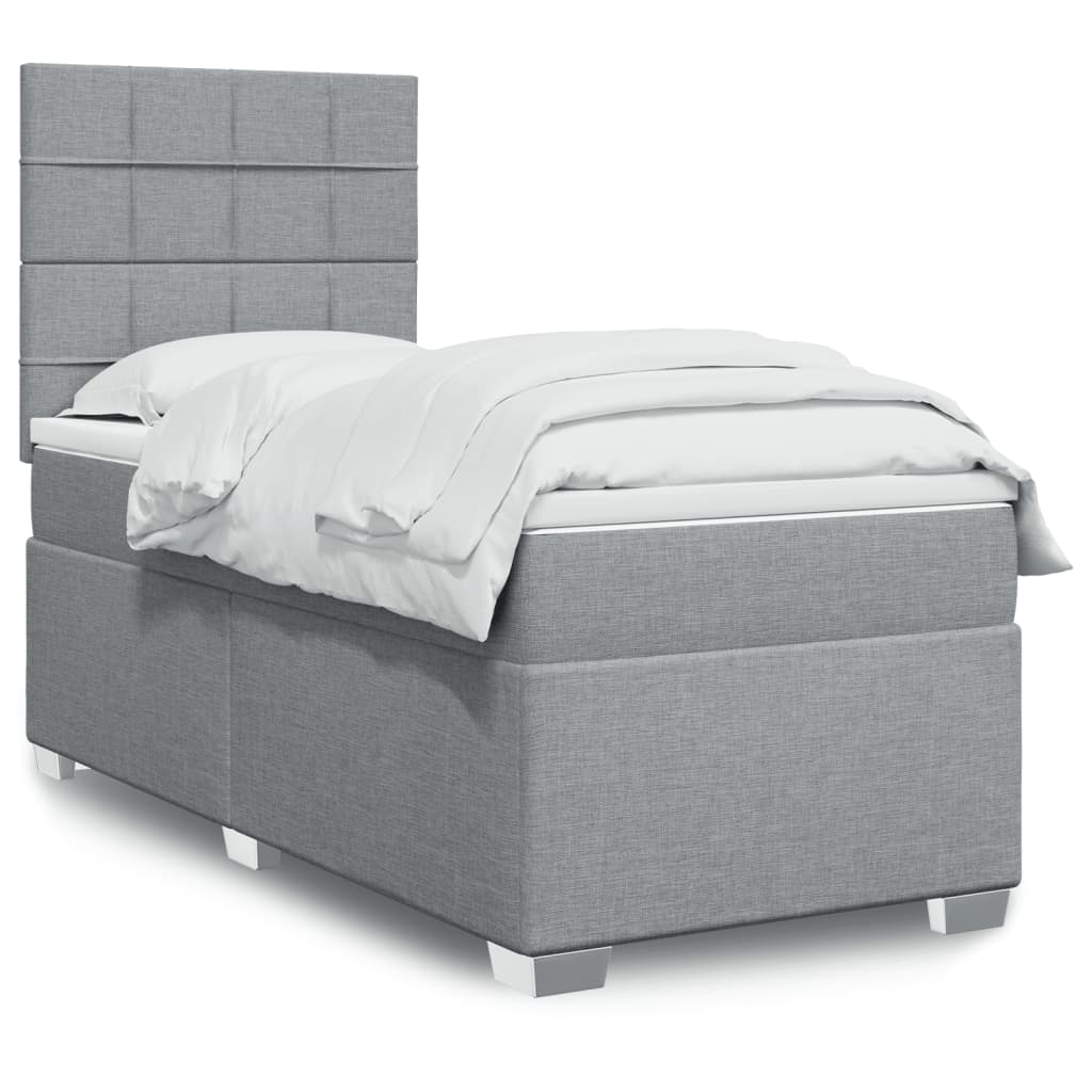 vidaXL Boxspringbett mit Matratze Hellgrau 90x190 cm Stoff