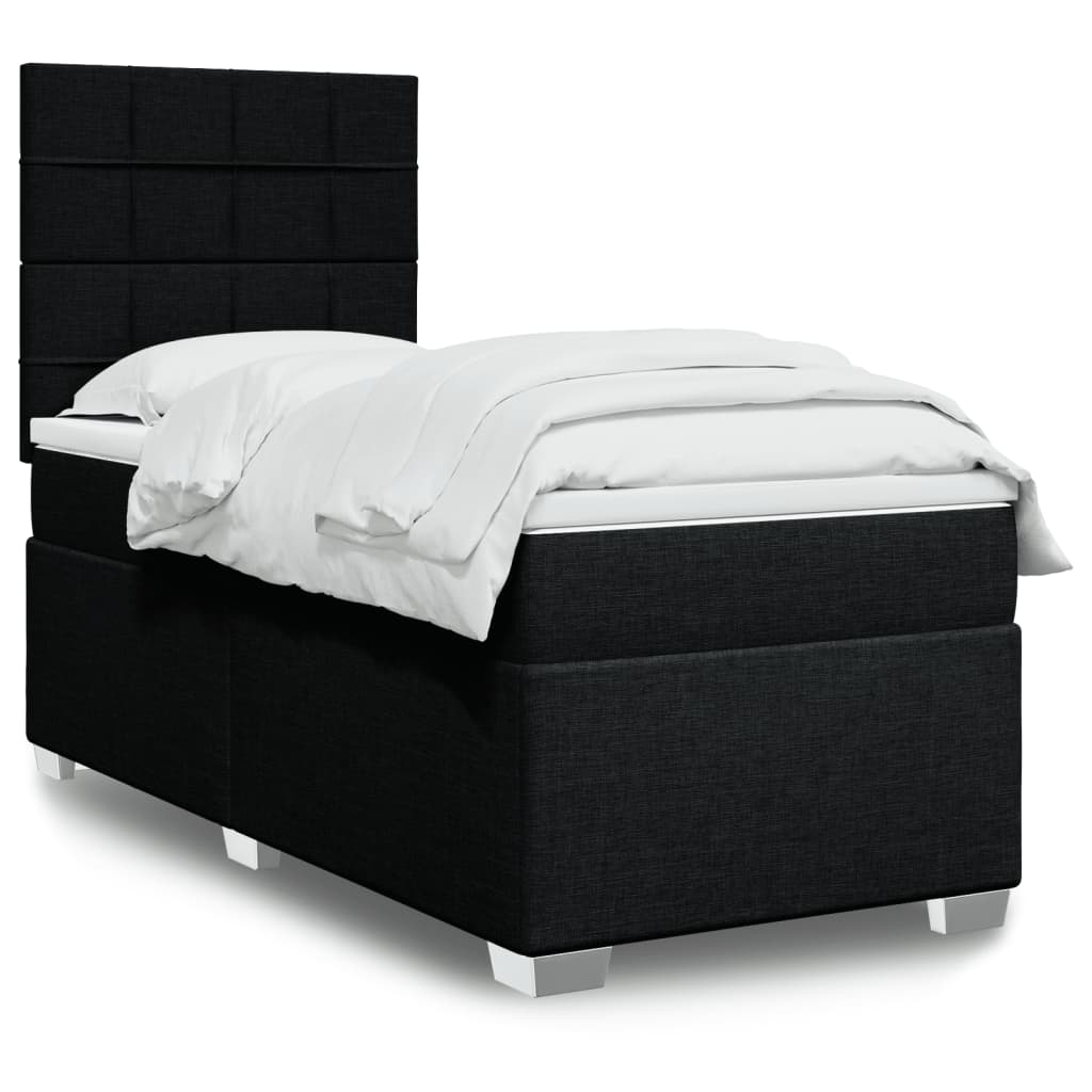 vidaXL Boxspringbett mit Matratze Schwarz 90x190 cm Stoff