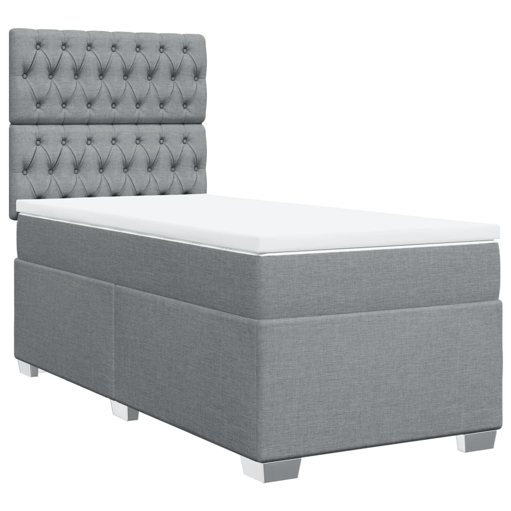 vidaXL Boxspring met matras stof lichtgrijs 90x200 cm afbeelding