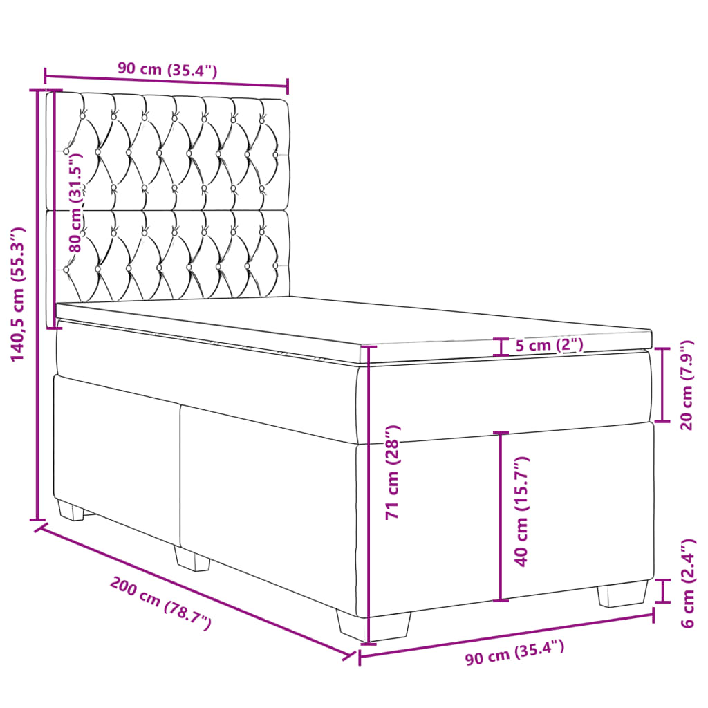 Box spring postel s matrací krémová 90x200 cm textil - obrázek 18