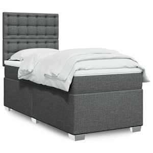 Box spring postelja z vzmetnico temno siva 90x200 cm blago