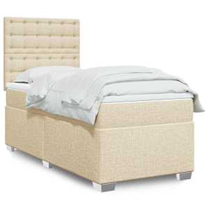 Box spring postelja z vzmetnico krem 90x200 cm blago