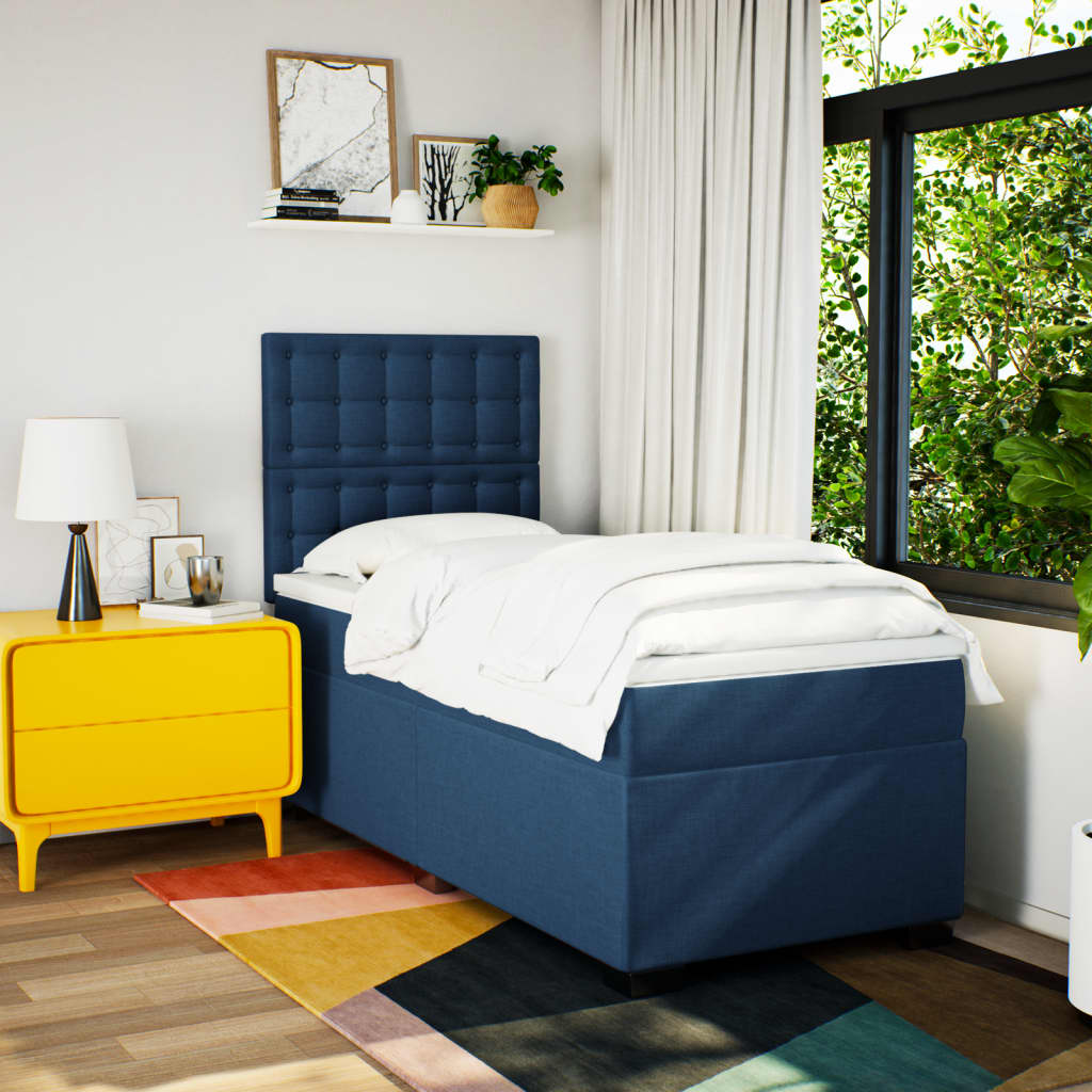 vidaXL Boxspring met matras stof blauw 90x200 cm, foto 2