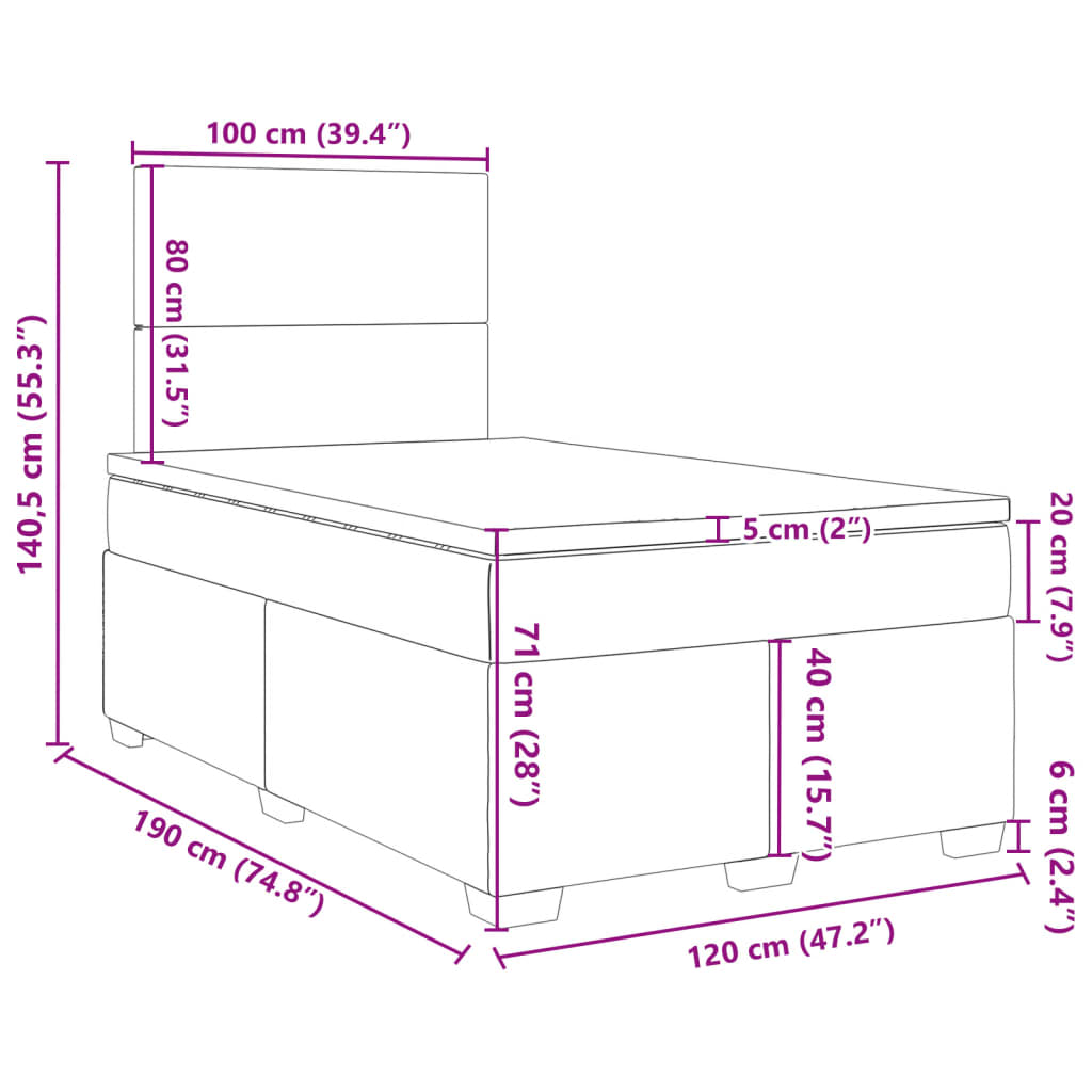 Box spring postel s matrací tmavě hnědá 120x190 cm textil - obrázek 18