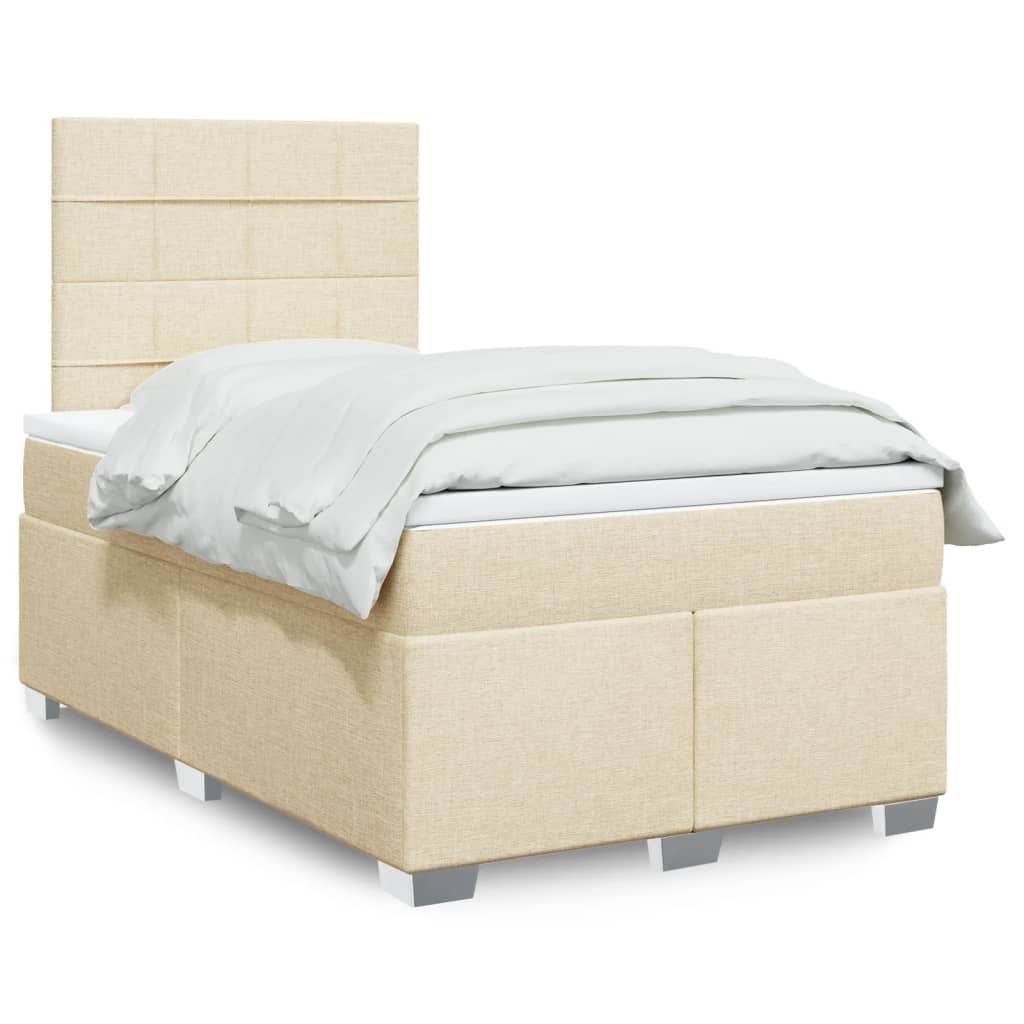 vidaXL Boxspringbett mit Matratze Creme 120x190 cm Stoff