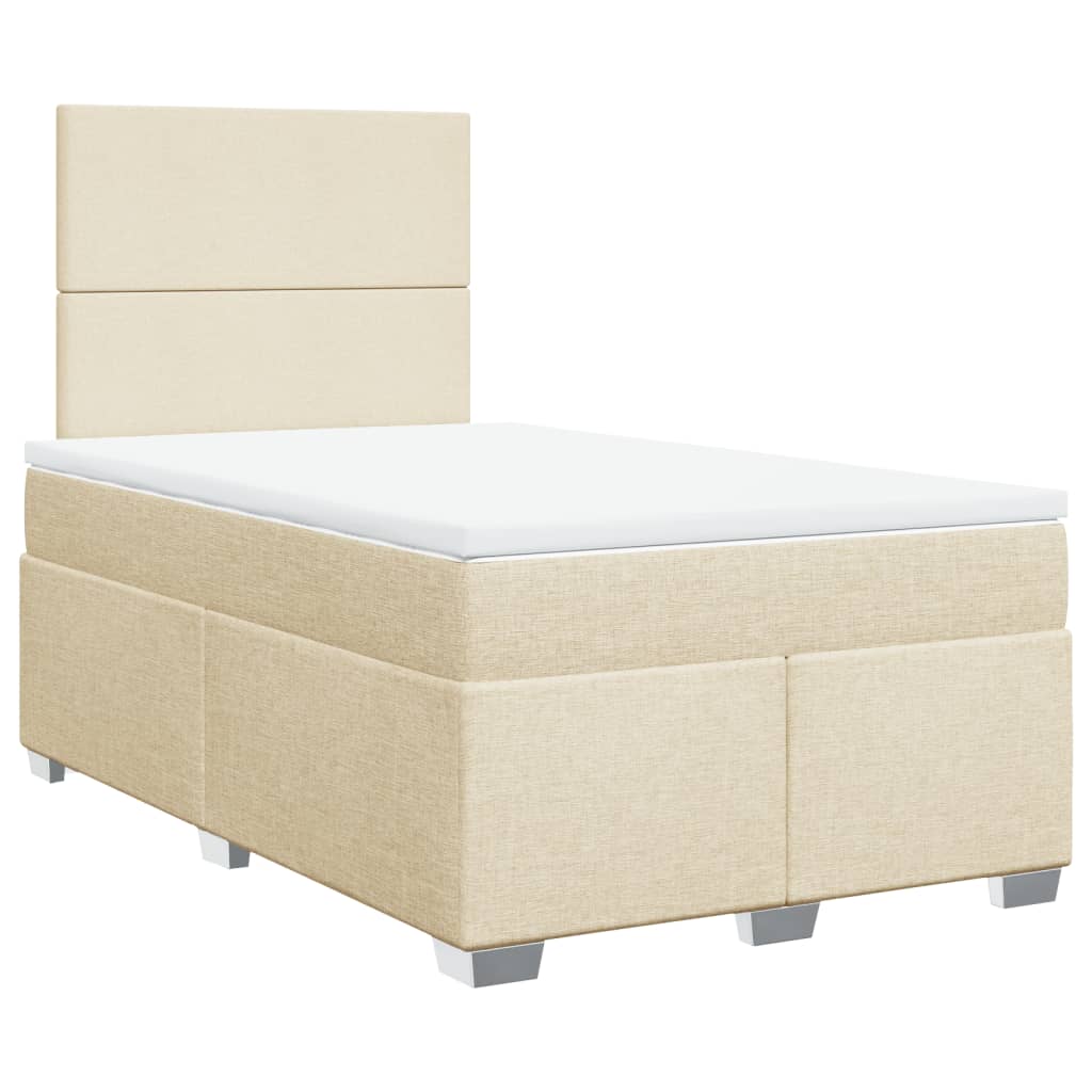vidaXL Pat box spring cu saltea, crem, 120x200 cm, textil