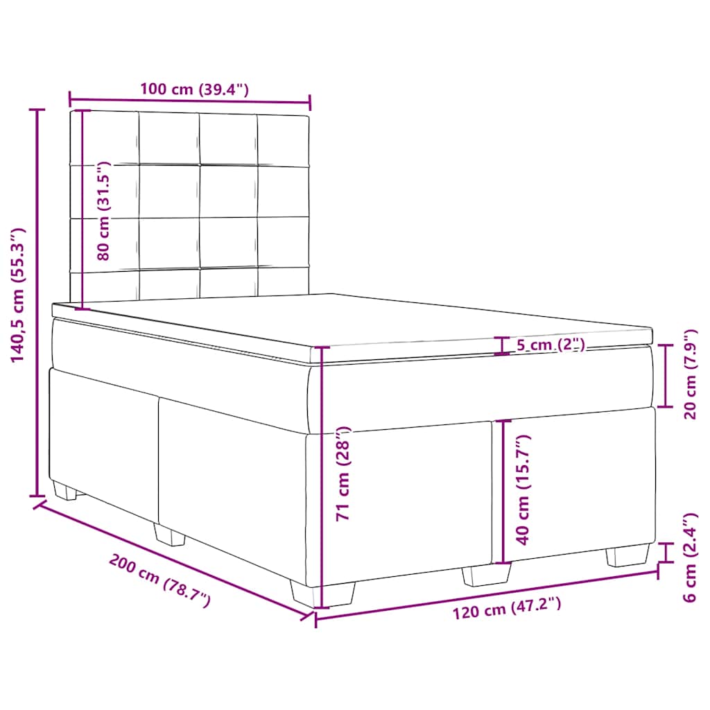 Box spring postel s matrací světle šedá 120 x 200 cm textil - obrázek 19