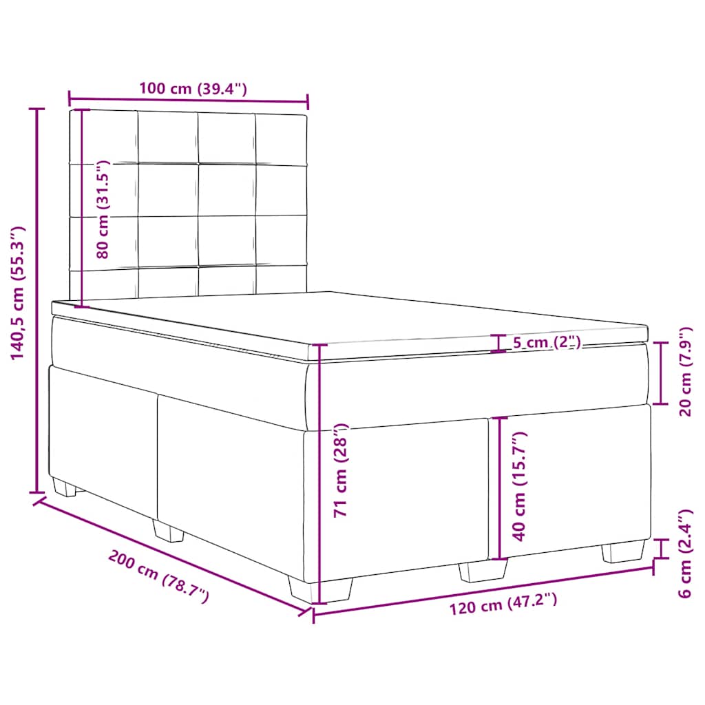 Box spring postel s matrací tmavě šedá 120x200 cm textil - obrázek 19