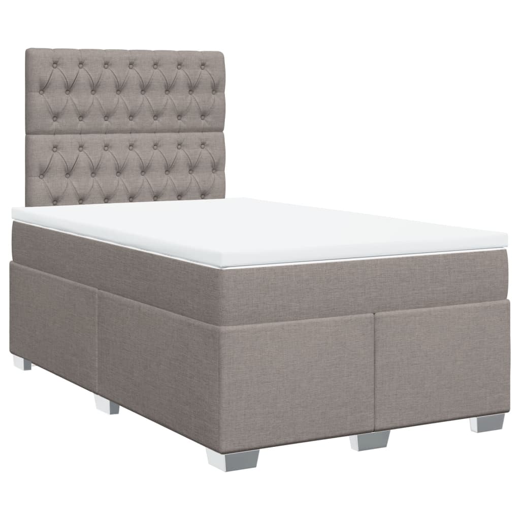 vidaXL Pat box spring cu saltea, gri taupe, 120x200 cm, textil
