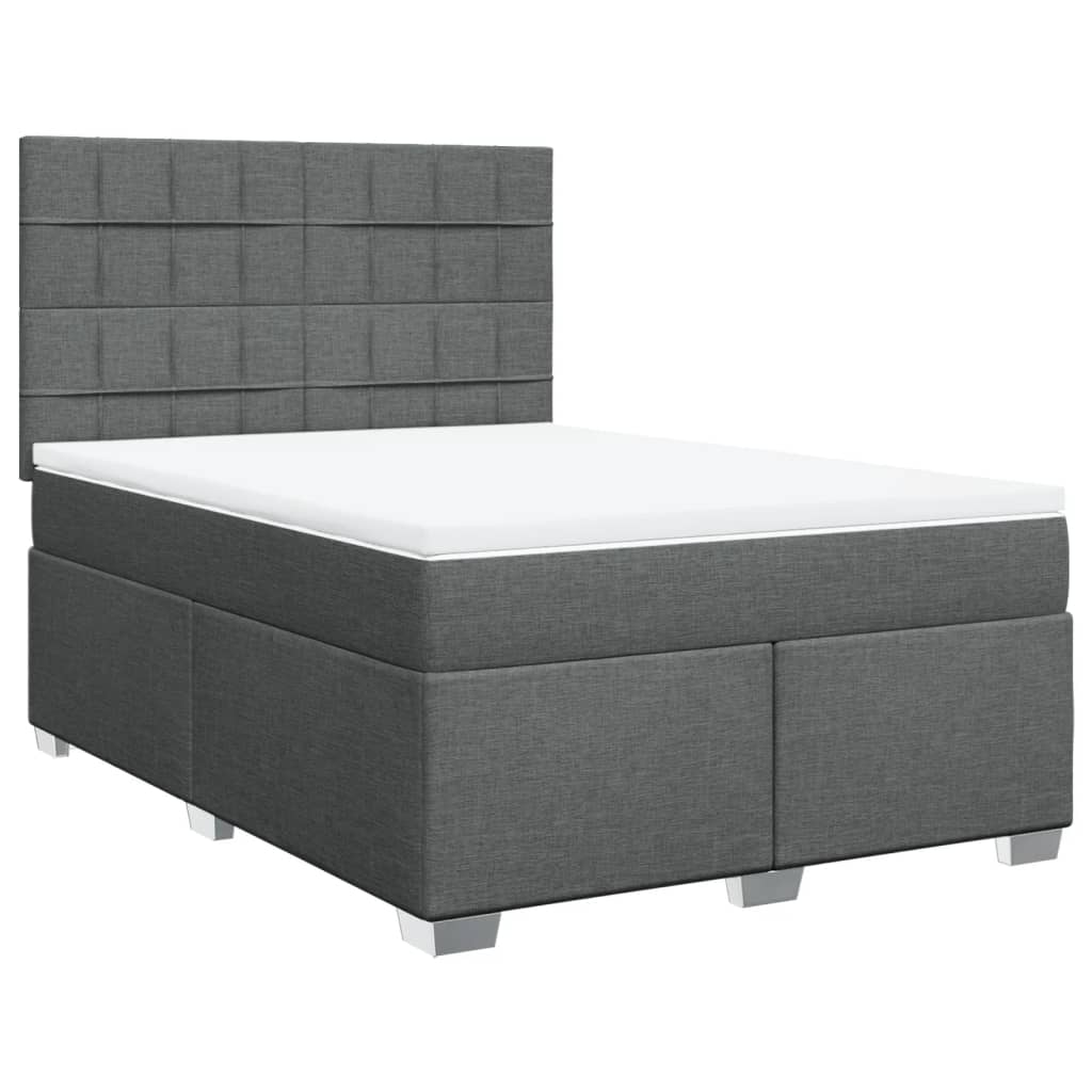 vidaXL Boxspring met matras stof donkergrijs 140x190 cm afbeelding