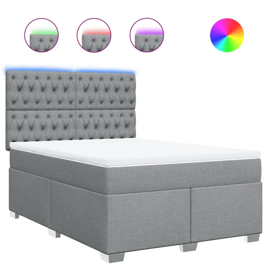 vidaXL Pat box spring cu saltea, gri deschis, 140x190 cm, textil