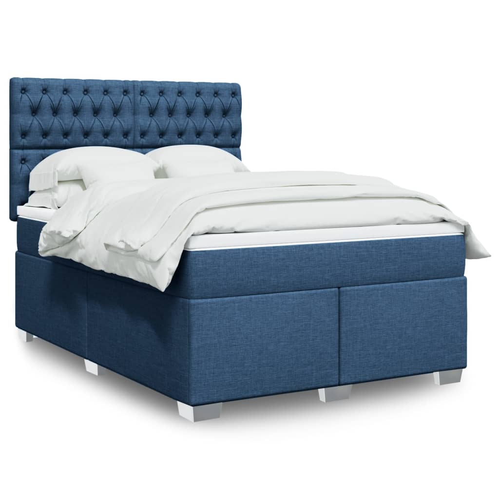 Boxspringbett mit Matratze Blau 140×190 cm Stoff