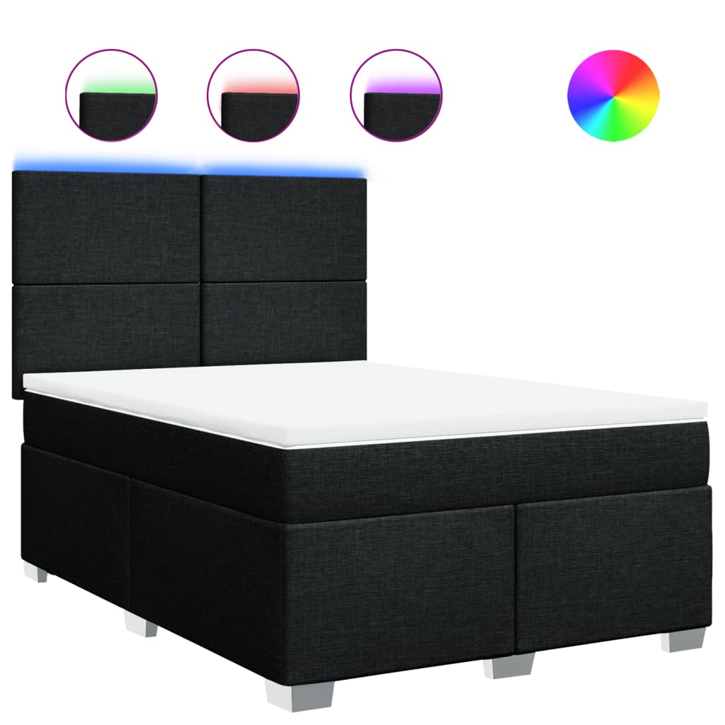 vidaXL Pat box spring cu saltea, negru, 140x200 cm, textil