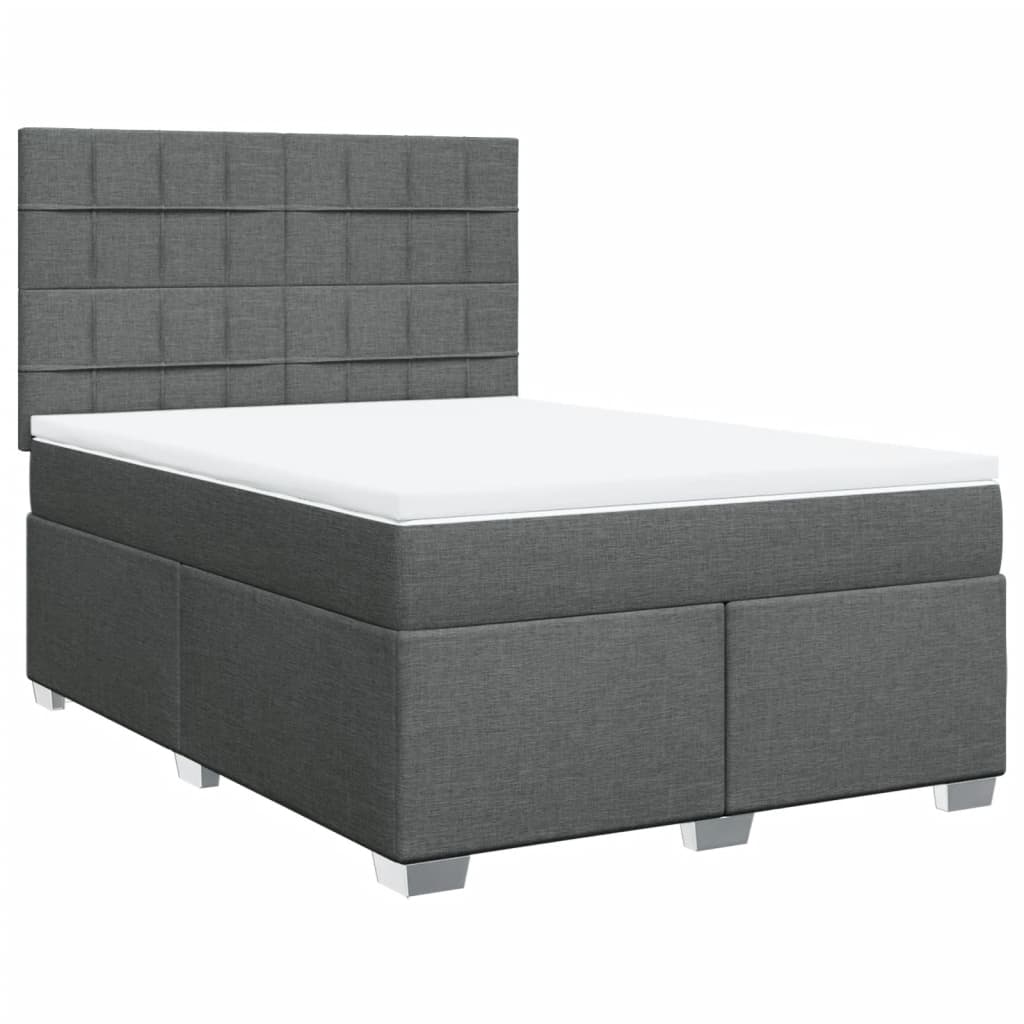 vidaXL Pat box spring cu saltea, gri închis, 140x200 cm, textil