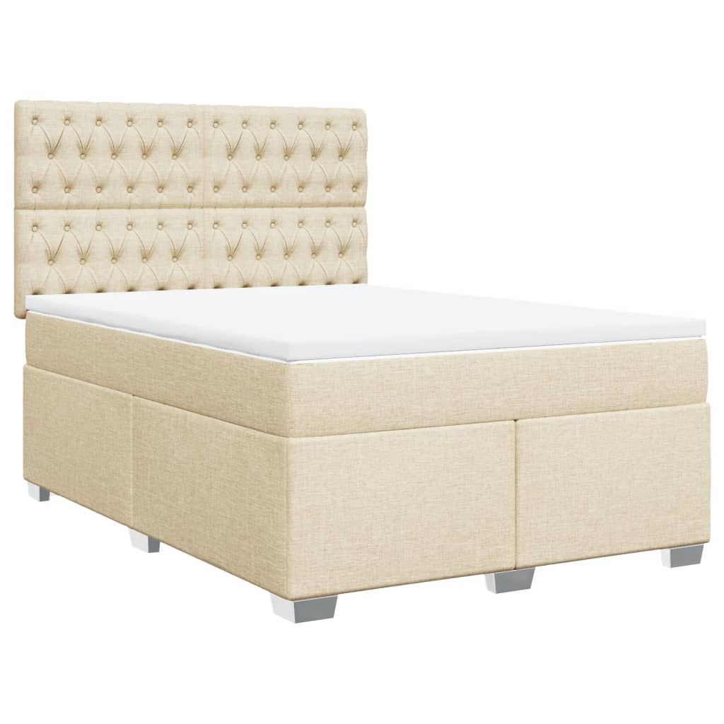 vidaXL Boxspring met matras stof crèmekleurig 140x200 cm afbeelding