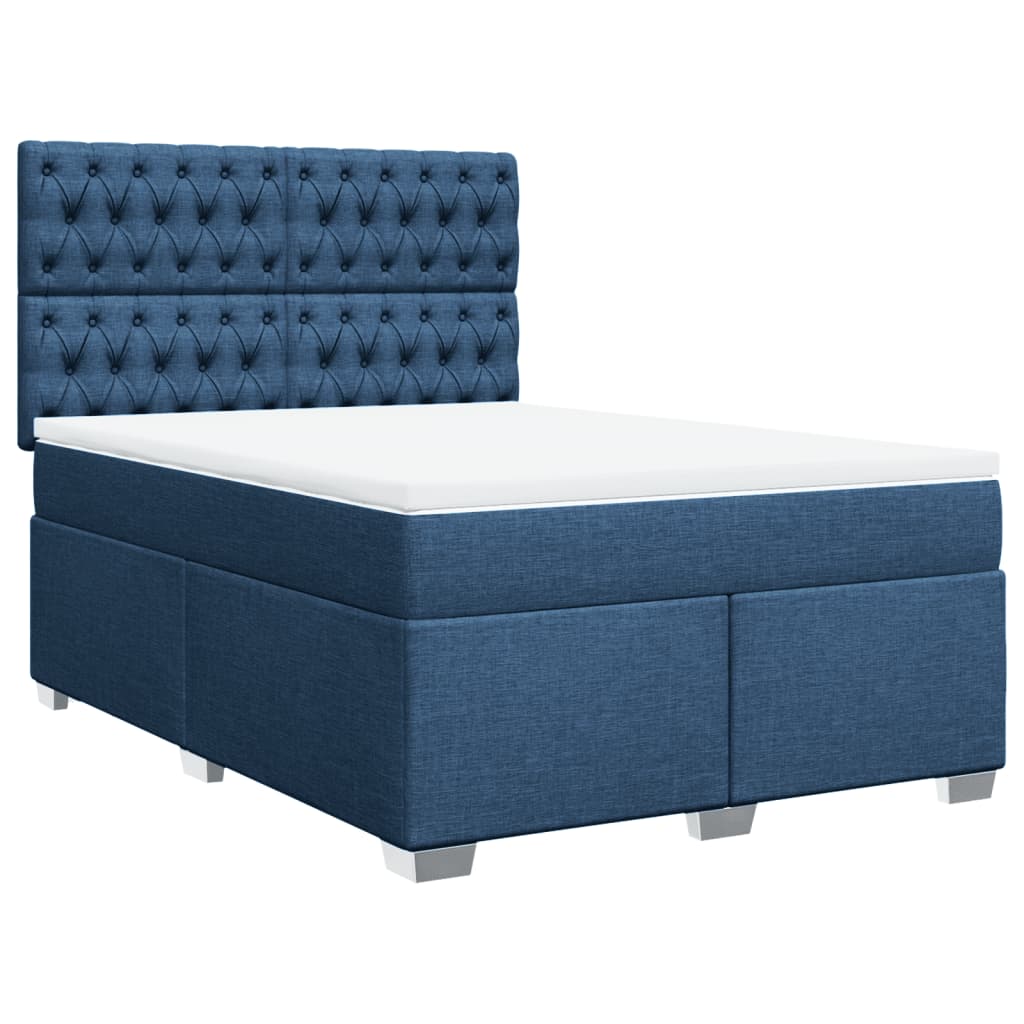 vidaXL Boxspring met matras stof blauw 140x200 cm afbeelding