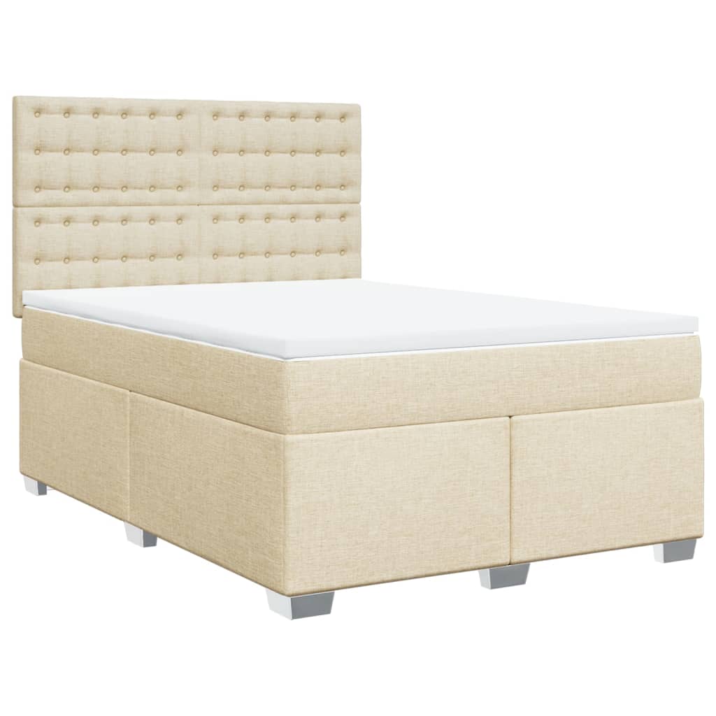 vidaXL Boxspring met matras stof crèmekleurig 140x200 cm afbeelding