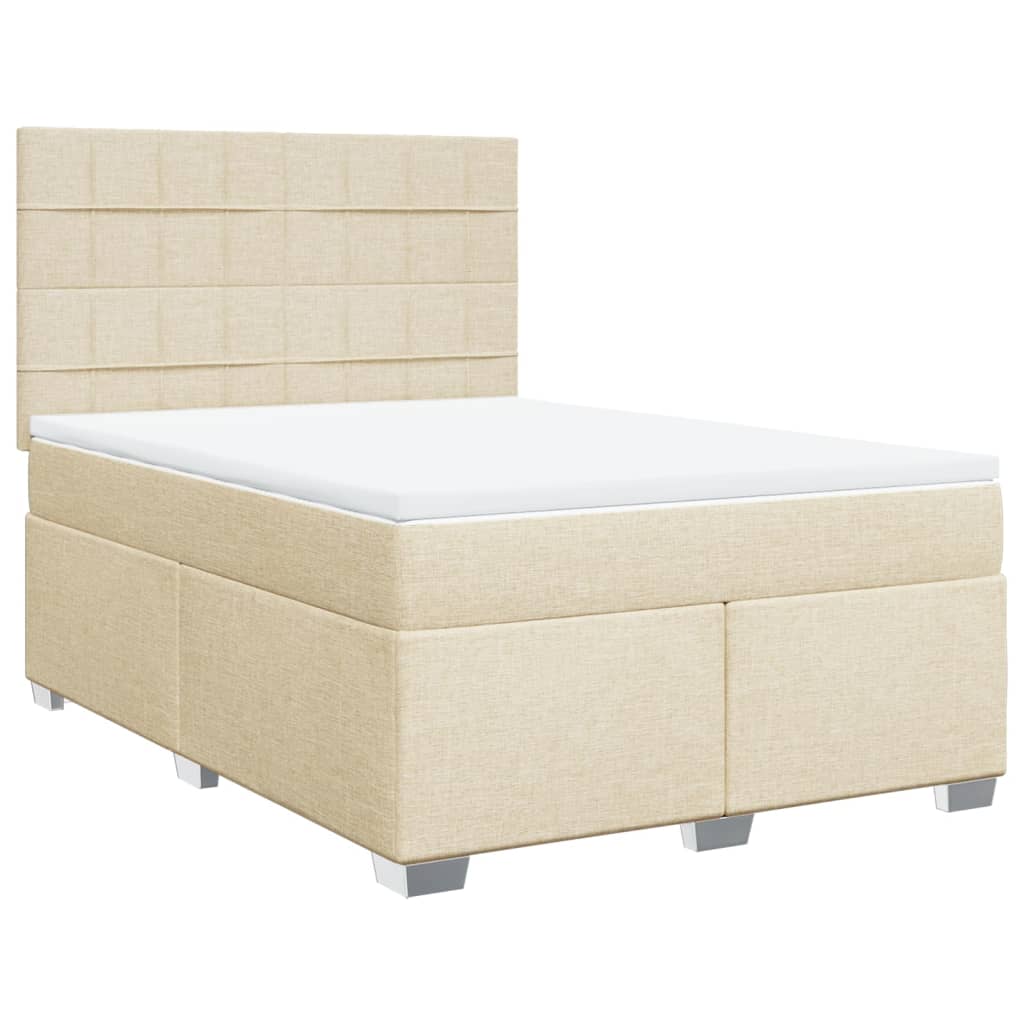 vidaXL Pat box spring cu saltea, crem, 160x200 cm, material textil