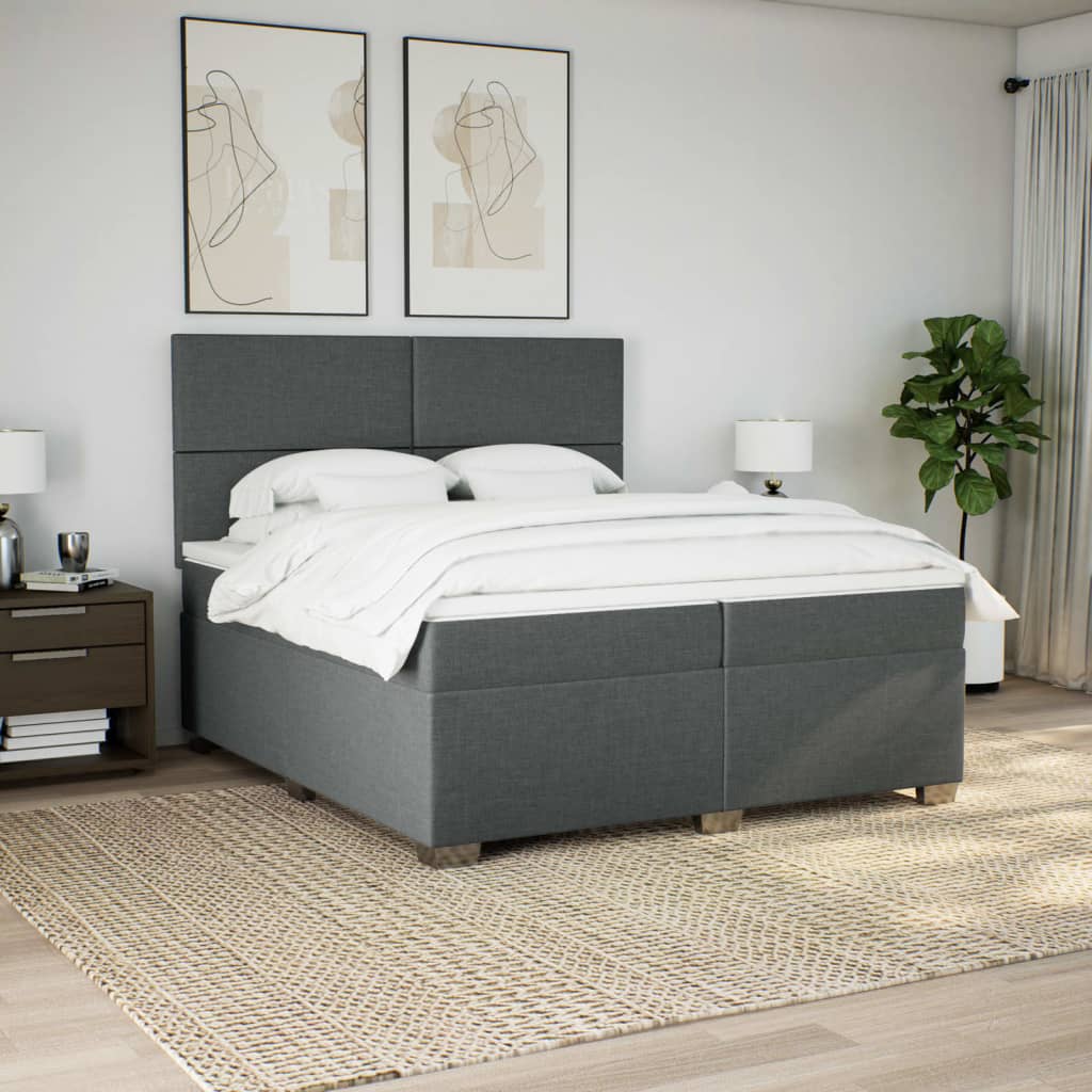 vidaXL Boxspring met matras stof donkergrijs 200x200 cm grijs, foto 2