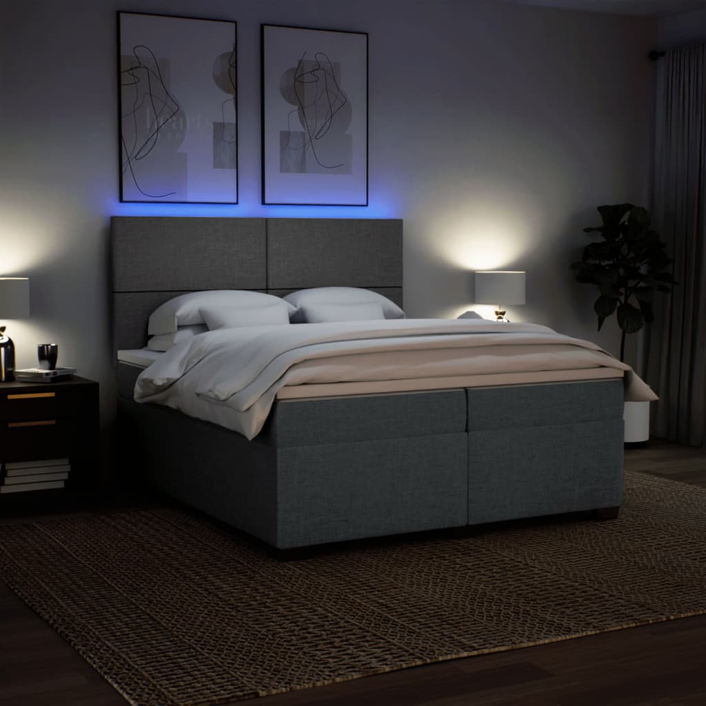 vidaXL Boxspring met matras stof donkergrijs 200x200 cm grijs, foto 4