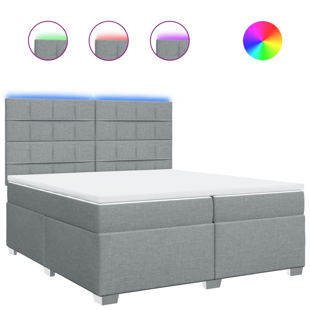 vidaXL Boxspring met matras stof lichtgrijs 200x200 cm grijs, foto 3