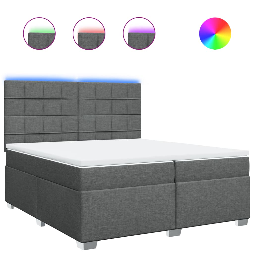 vidaXL Pat box spring cu saltea, gri închis, 200x200 cm, textil