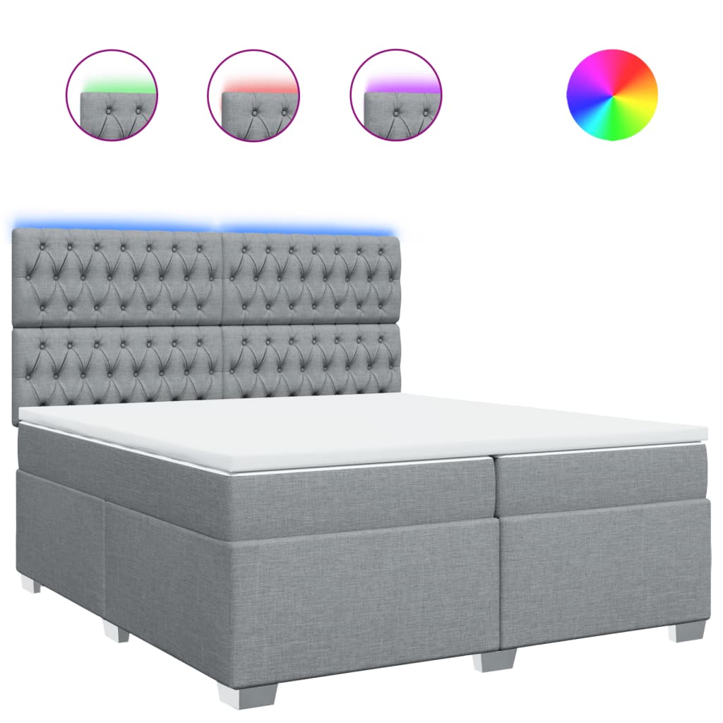 vidaXL Boxspring met matras stof lichtgrijs 200x200 cm grijs, foto 3