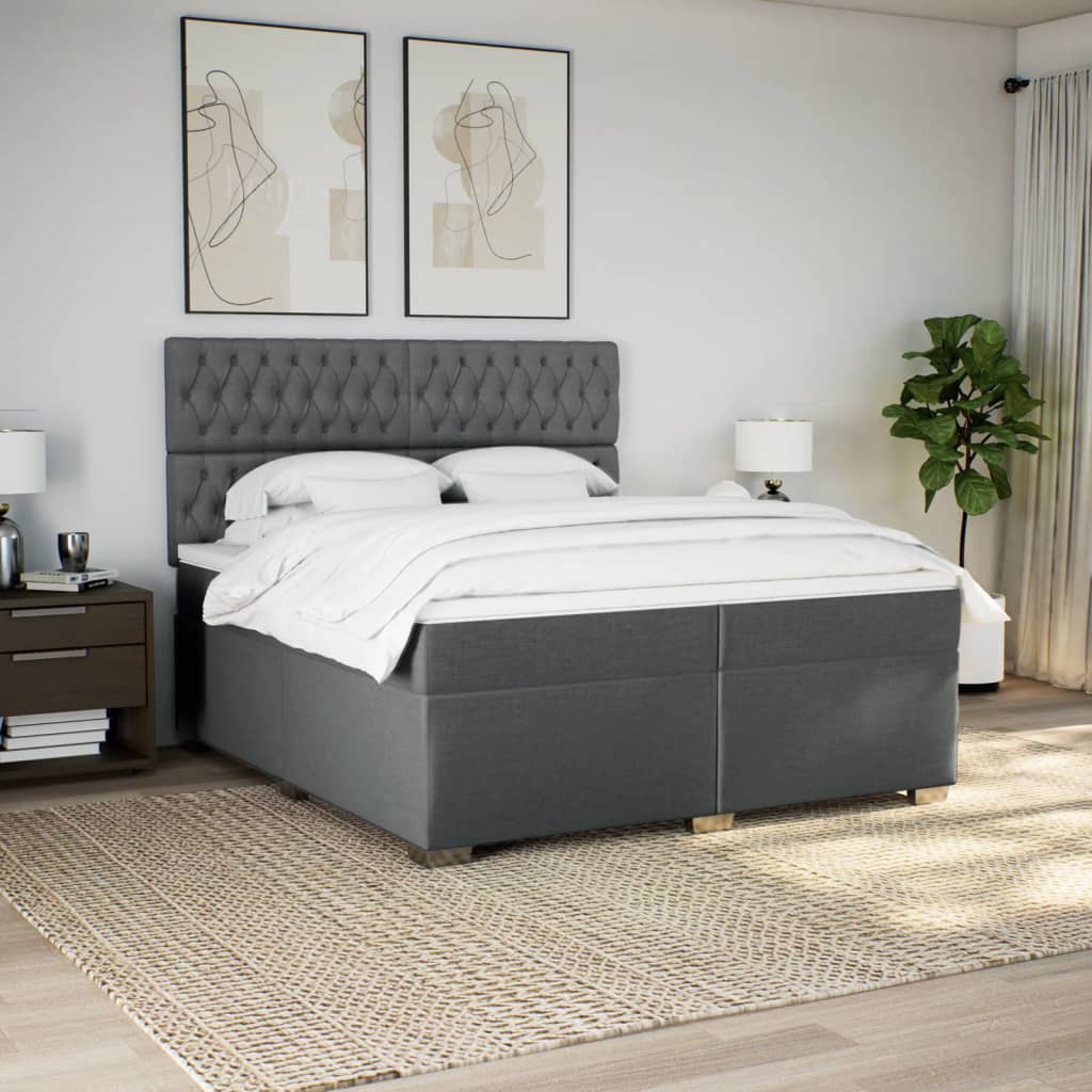 vidaXL Boxspring met matras stof donkergrijs 200x200 cm grijs, foto 2