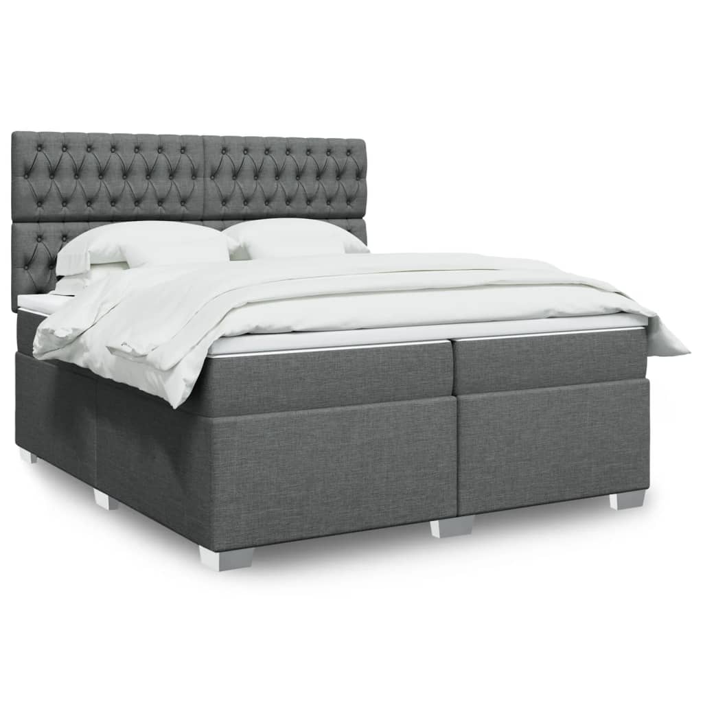 vidaXL Boxspringbett mit Matratze Dunkelgrau 200x200 cm Stoff