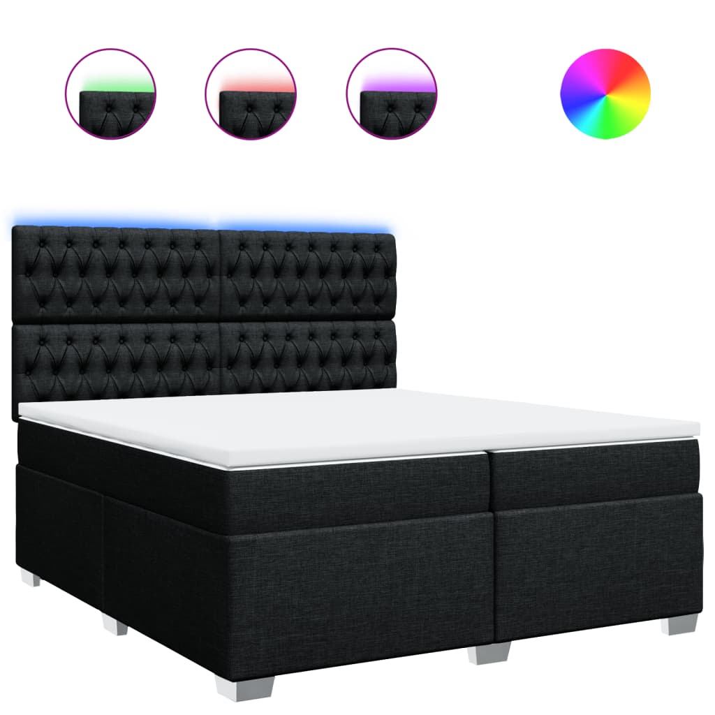 vidaXL Pat box spring cu saltea, negru, 200x200 cm, textil