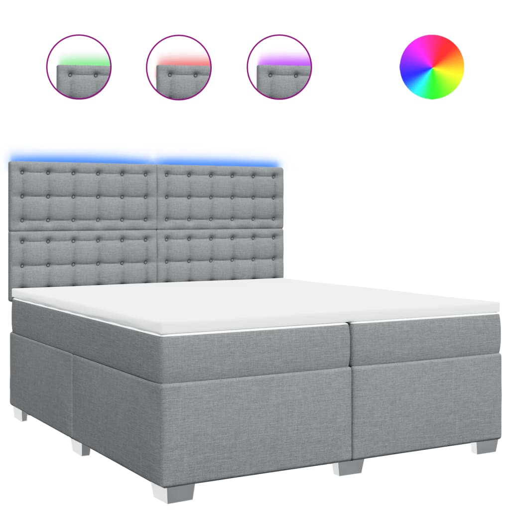 vidaXL Boxspring met matras stof lichtgrijs 200x200 cm grijs, foto 3