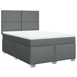 vidaXL Box Spring Bed with Mattress Dark Grey Queen Fabric