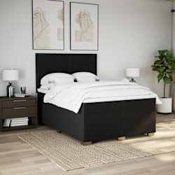 vidaXL Box Spring Bed with Mattress Black Queen Fabric