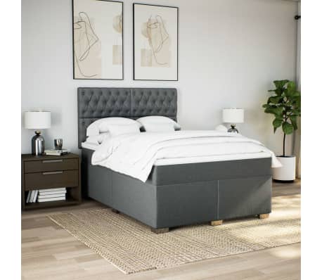 vidaXL Box Spring Bed with Mattress Dark Grey Queen Fabric