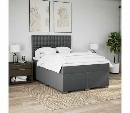 vidaXL Box Spring Bed with Mattress Dark Grey Queen Fabric