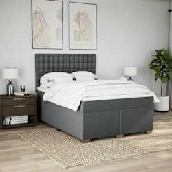vidaXL Box Spring Bed with Mattress Dark Grey Queen Fabric