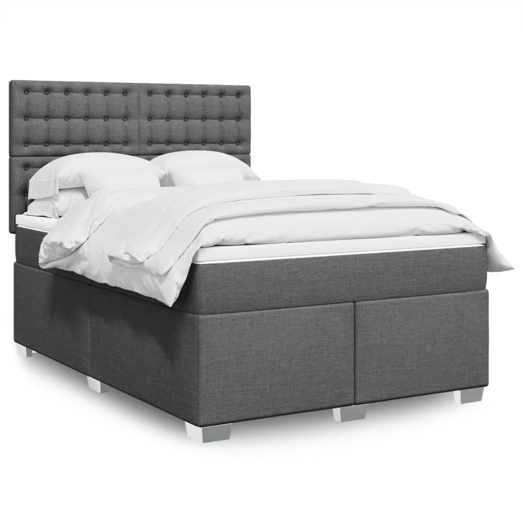 vidaXL Box Spring Bed with Mattress Dark Grey Queen Fabric