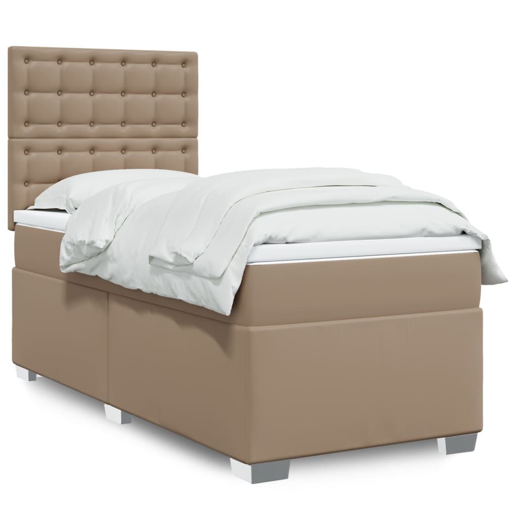 vidaXL Boxspringbett mit Matratze Cappuccino-Braun 90x190cm Kunstleder