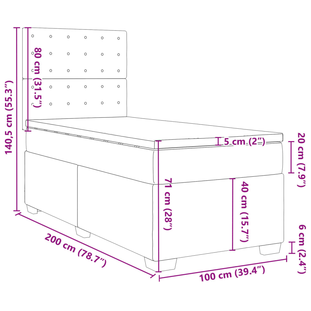 Box spring postel s matrací šedá 100x200 cm umělá kůže - obrázek 18