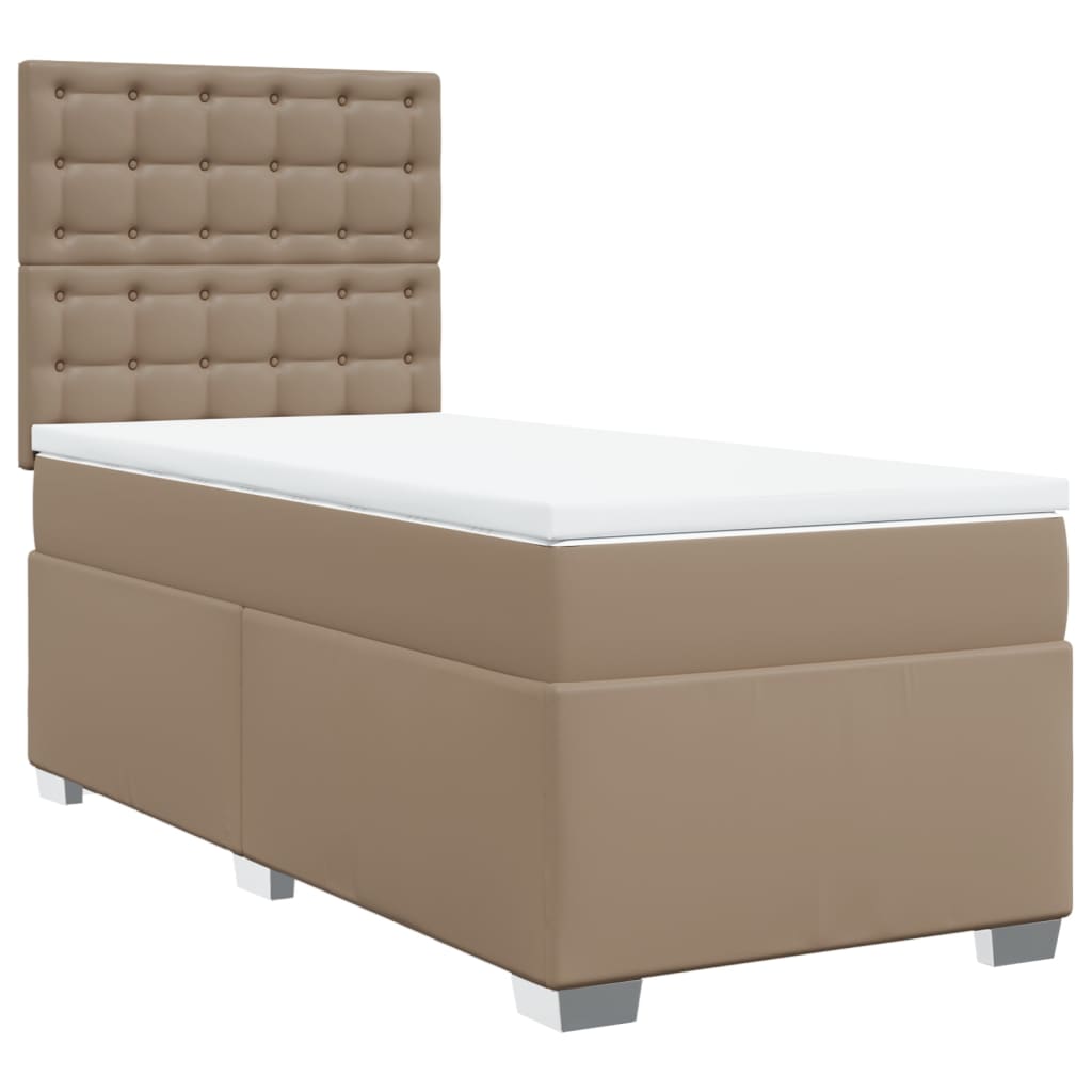 vidaXL Boxspring met matras kunstleer cappuccinokleurig 100x200 cm afbeelding