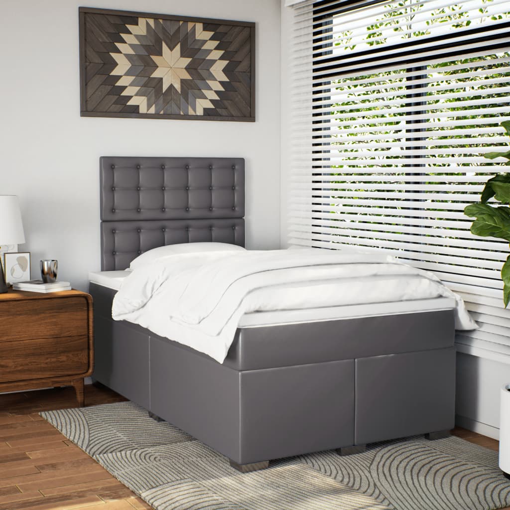 vidaXL Boxspring met matras kunstleer grijs 120x190 cm afbeelding