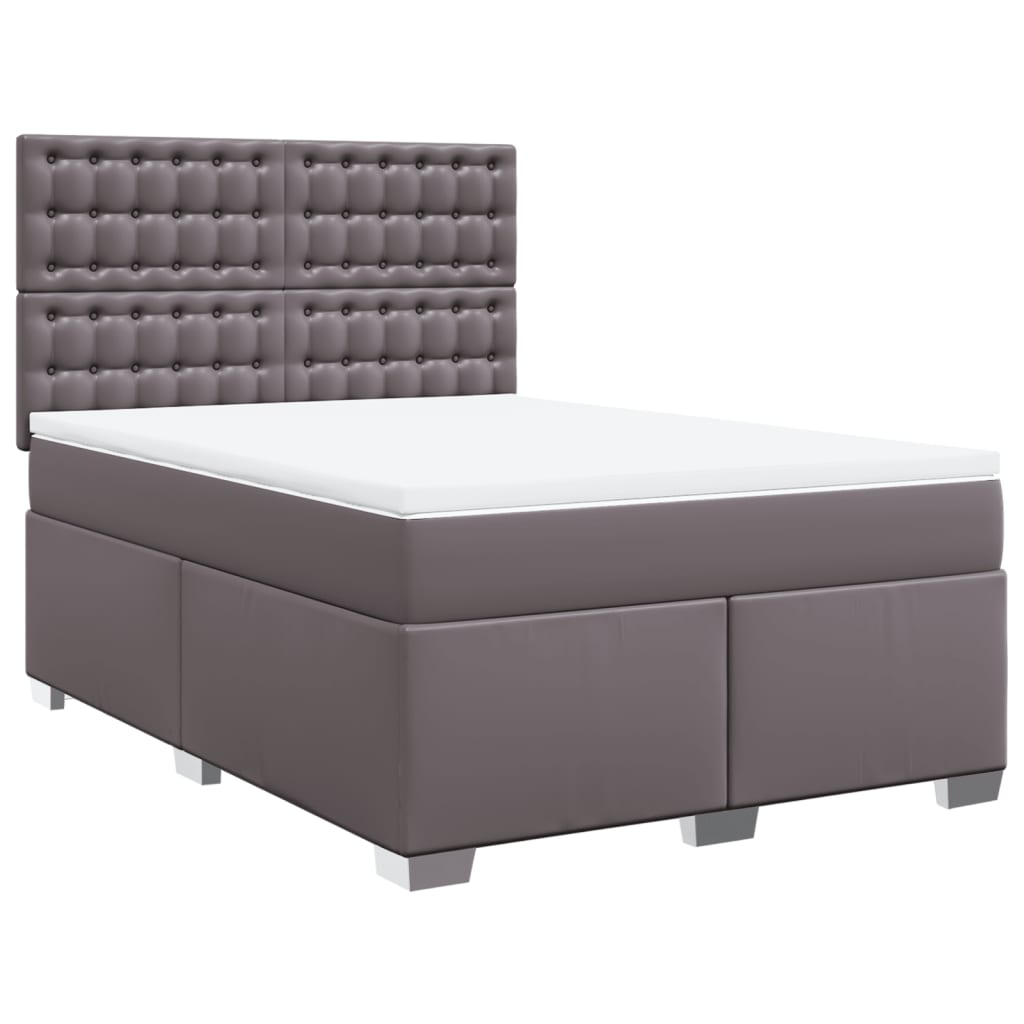 vidaXL Boxspring met matras kunstleer grijs 140x190 cm afbeelding