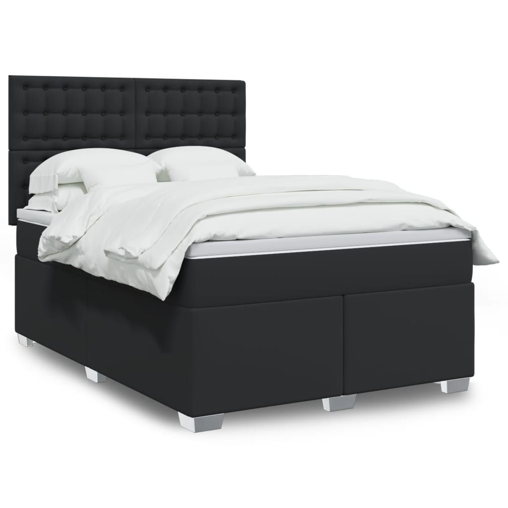 vidaXL Pat box spring cu saltea, negru, 140x200 cm, piele ecologică