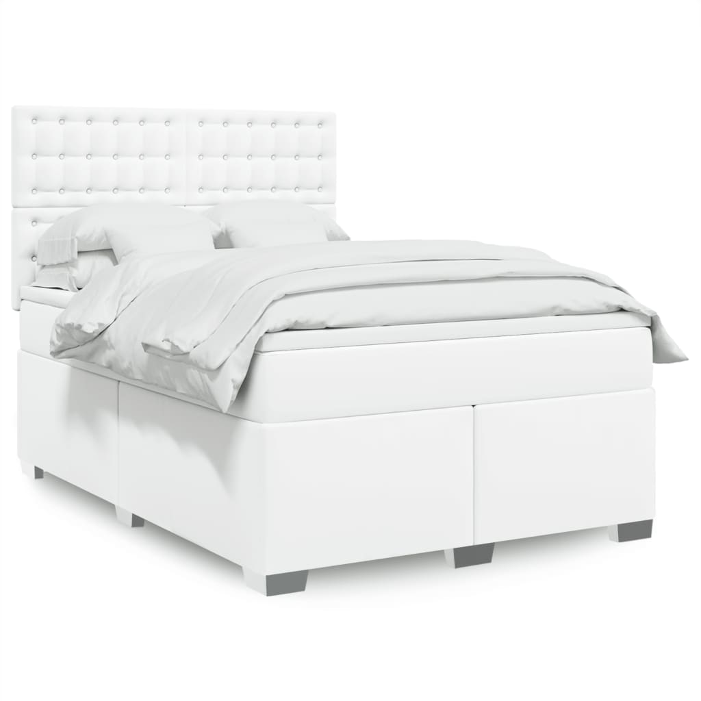 vidaXL Boxspringbett mit Matratze Weiß 140x200 cm Kunstleder