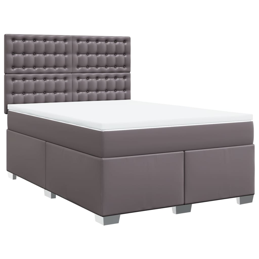 vidaXL Boxspring met matras kunstleer grijs 140x200 cm afbeelding