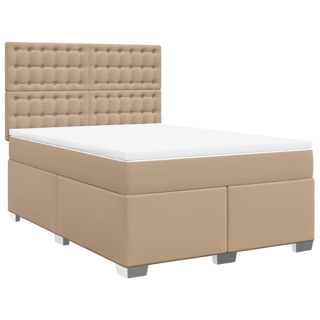 vidaXL Boxspring met matras kunstleer cappuccinokleurig 140x200 cm afbeelding
