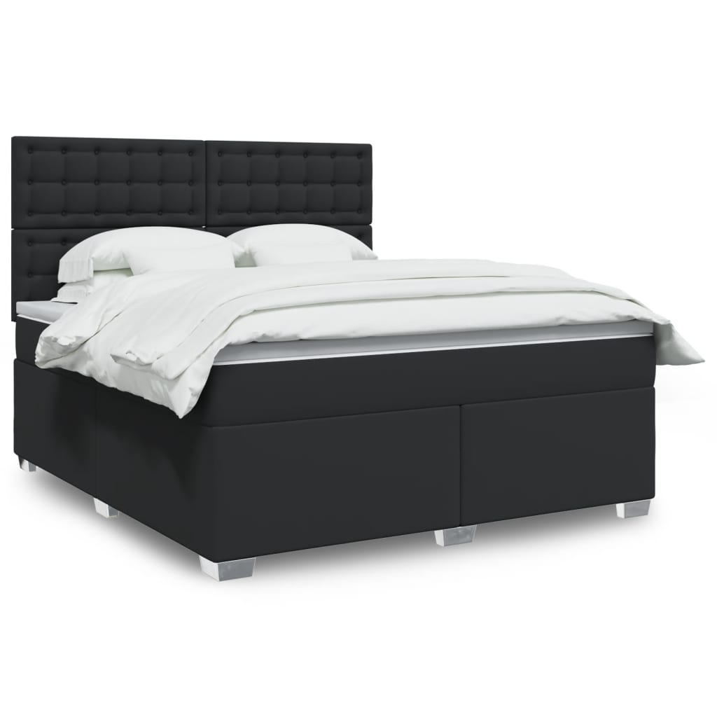 vidaXL Pat box spring cu saltea, negru, 180x200 cm, piele ecologică